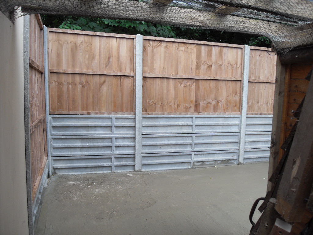 The view from the now open end of the chicken run to where the chicken's shed will go. The girls have been safely contained in the seperate part of their run.