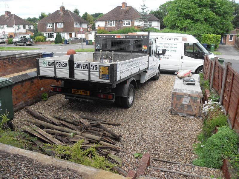 The wood is removed and the paving stones have been delivered